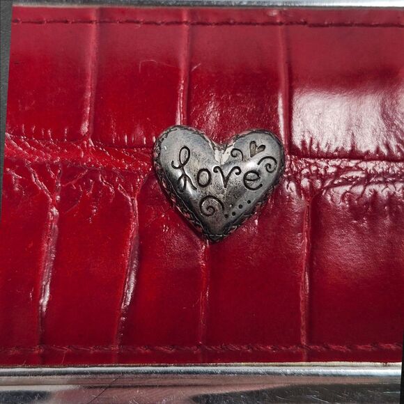 Vintage Brighton Red Alligator Embossed Leather Silver Stainless Steel Business - Picture 2 of 7